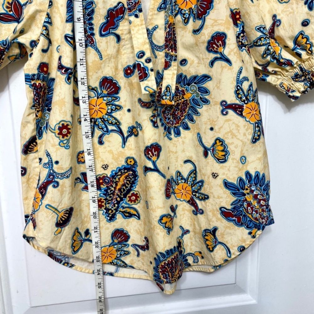 A.L.C. Ellis Puff Sleeve Tie Neck Style Yellow PrintedTop Size 2 - Picture 10 of 12